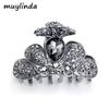 Presilha de Garra Vintage com Strass e Design de Gota Oca Cravejada com Diamantes, Acessório de Cabelo Feminino Preto com Apliques Florais de Diamante