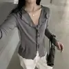 Camiseta de Manga Larga con Cuello en V y Volantes de Tencel para Mujer, Primavera/Verano 2026, Corte Entallado, Diseño Favorecedor, Estilo de Nicho, Top Básico