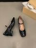 Sapatos Vermelhos de Salto Grosso para Mulheres, Verão 2024 Mary Janes de Salto Médio-Alto Prateados para Combinar com Vestidos, Sapatos de Festa, Modernos