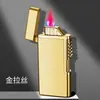 Encendedor tipo lipstick plano de metal inflable con liberación de aire, llama abierta, doble propósito, color degradado, luminoso, regalo para hombres