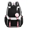 Mochila moderna em duas cores com pingente de pompom fofo, fivela de tira, mochila escolar em estilo feminino, grande capacidade e mochila durável