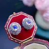 Novedad Pendientes de Piedra Lunar Natural con Microcristales Vítreos, Fuerte Luz Azul, Incrustación Finamente Elaborada en Plata 925, 4*5mm