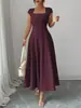 Moda europea y americana transfronteriza para mujer comercio exterior al por mayor sitio independiente de Amazon vestido largo nuevo y elegante con cuello cuadrado y mangas cortas