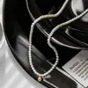 Baoman 4mm Perla Redonda de Vidrio Bola Pequeña Dorada Collar con Perlas para Mujer Ins Nicho Superior Collar para Clavícula