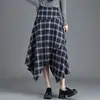 Saia Elegante de Comprimento Médio com Xadrez Irregular para Mulheres, Outono Cintura Alta Emagrecedora Elegante Saia Evasê