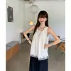 Foto Real # Camisa sin Mangas Bordada Color Albaricoque para Mujer, Nuevo Estilo 2026, Cuello Redondo Plisado, Top Holgado Adelgazante, Chaleco.