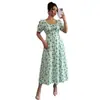 Vestido Feminino Floral Estilo Francês com Mangas Bufantes e Decote em V - Novo Lançamento 2026 - Transfronteiriço