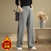 Fotos Reais de Novas Calças Esportivas Retas de Cintura Alta Soltas para Mulheres, Espessas, Versáteis, Slim, Casuais, Outono e Inverno 2025