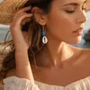 Moda de Verano de Comercio Exterior Europeo y Americano Estilo Resort de Playa con Colgante de Estrella de Mar Azul y Concha Pendientes Joyería para Orejas para Mujeres