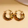 Pendientes Redondos con Estampado de Leopardo y Esmalte de Goteo Europeos y Americanos Chapados en Oro Real de 14K Moda Retro Maillard Elegantes Pendientes de Alta Gama para Mujer