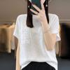 Camiseta de Manga Corta Tejida a Crochet para Mujer Verano Nuevo Slub Manga Corta Holgada Top Comercio Exterior Europeo Ropa de Mujer al por Mayor
