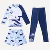 Novo Maiô Infantil Meninos Meninas Manga Longa Calça Longa Conjunto de Três Peças Proteção Solar Secagem Rápida Crianças Pequenas e Médias Roupa de Banho Quente