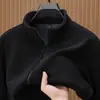 Explosions Live Chaqueta de Polar de Color Sólido para Hombre Otoño e Invierno Suéter Cardigan Cálido Chaqueta Holgada con Cuello Giratorio