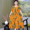 Nuevo Estilo Edad Media Estilo Occidental Madre Algodón Seda vestido Verano para Mujer Falda Larga de Algodón Artificial de Vuelo Amplio Vestido de Verano para Suegra 50 Años
