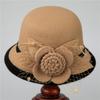 Chapéu Feminino Outono e Inverno Chapéu de Lã Quente Temperamento de Mãe Chapéu Coco Elegante Retrô Flor de Rede Chapéu da Moda