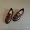 Versión de Piel de Vaca~Diseño de Hebilla Vintage Mocasines Versátiles sin Cordones con Hebilla de Caballo Zapatos Planos de Cuero