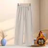 Pantalones para mujeres de mediana edad y mayores, pantalones mom, primavera, otoño, invierno, holgados, forrados de polar, pantalones para mujeres mayores, cintura elástica, pierna recta, pantalones de abuela de 60 años