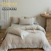 Estilo Retro Algodón Súper Suave Hilo de Doble Capa Juego de Cuatro Piezas Borde de Encaje de Alta Costura Francesa Funda de Edredón de Algodón Puro Ropa de Cama Rojo Frijol