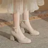 Zapatos de Mujer Jin Gang CH7002-1 Mary Jane de Tacón Grueso 2024 Nuevos Primavera y Otoño de Combinación Universal Tacones Altos Zapatos de Boca Baja para Mujer