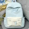 Mochila Leve com Laço e Inicial para Menina do Ensino Médio, Caloura, Campus, Bolsa de Ombro Duplo, Aparência Bonita, Grande Capacidade, para Estudante Universitário