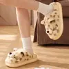 Pantuflas de algodón esponjoso con estampado de leopardo de dibujos animados para mujer, nuevas de invierno 2026 para el hogar, pantuflas de algodón cálido de felpa con suela gruesa