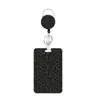 Porta credencial retráctil de venta caliente transfronteriza, fácil de jalar, clip giratorio de pegamento, doble cara, UV, marrón, negro, estampado de leopardo, venta al por mayor