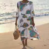 Sitio Independiente Temu Ropa de Mujer Europea y Americana Creativa Elementos Marinos Vestido Largo de Tres Cuartos Vestido Casual Holgado de Manga Media