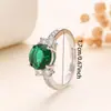 Anillo de Cristal Zircón Azul Zafiro Microincrustado para Mujer, Anillo Abierto Ajustable Chapado en Oro Blanco