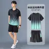 Traje deportivo para hombre, para correr, de manga corta, de seda helada, de verano, de secado rápido, uniforme de baloncesto, ropa deportiva con plumas, pantalones cortos de verano