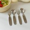 Cuchara y Tenedor Infantiles de Acero Inoxidable 304, Cuchara y Tenedor Cortos, Cuchara y Tenedor para Bebé, Cuchara de Postre Estilo Coreano, Lindos y Duraderos, Cuchara para Suplementos Alimenticios Anticaídas 1-5
