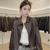 Chaqueta Corta de Cuero Estilo Motocicleta Retro con Cuello Vuelta para Mujer, Nueva Colección Otoño 2026, Holgada, Adelgazante, Versátil