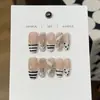 Momoshiori [Puff de Leche Tono Negro] Diseño Suave Estampado de Cebra Leopardo Francés Inglés Corazón Cromado Uñas Portátiles Hechas a Mano