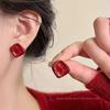 Novedad Otoño e Invierno ~ Pendientes Geométricos Rojos con Lazo Retro Sentido Avanzado de Nicho Exquisitos Joyería para Orejas Estilo Hong Kong Año Nuevo para Mujer