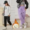Pantalones deportivos para niños con forro polar engrosado otoño e invierno nueva ropa infantil sueltos con cordón en el tobillo Pantalones casuales para niñas en vivo caliente