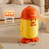 Cubo de basura de dibujos animados de patito amarillo con tapa deslizante para el hogar, habitación infantil, dormitorio, con ruedas, cubo de basura de pingüino de doble compartimento móvil