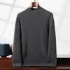 Suéter de cachemira de punto grueso de doble hilo para hombre, cuello medio alto, color liso, nuevo suéter base de cachemira engrosado para otoño e invierno