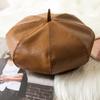 Boina de cuero sintético estilo japonés con diseño de celebridades de Internet, gorra de calabaza a juego, gorra octogonal británica, estilo coreano para otoño e invierno para niños.