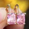 Pendientes de Piedra Preciosa Rectangular Multicolor Rongxing Transfronterizos, Montura de Cuatro Garras, Diseño Simple, Pendientes para Mujer para Mercados Internacionales