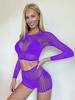 Conjunto de Lencería Sexy de Dos Piezas de Manga Larga con Espalda Descubierta Exportación Europea y Americana Vestido de Malla Sexy con Aberturas W749