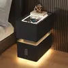Mesita de noche inteligente de madera maciza con luces, simple y moderna, carga inalámbrica, lujo ligero, Bluetooth, multifuncional