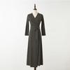 Vestido Largo de Manga Larga con Estampado Doble C, Cintura Alta, con Cordones, Adelgazante, Vestido Cruzado de Cuello en V para Mujer Pg Dvf Nuevo Estilo Primavera y Otoño 2025