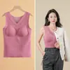 Roupa Íntima Térmica Feminina com Veludo Escovado, Novo Colete de Outono e Inverno com Bojo, Camiseta Base Layer Sem Costura, Camisa Térmica
