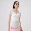 Verano Ligero Transpirable Yoga Manga Corta Mujer Cuello en V Ajustado Deportivo Casual Fitness Top Suelto Moda Camiseta de Yoga