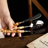 Talheres de Aço Inoxidável com Cabo de Bambu Rústico com Inserção Rústica, Faca, Garfo e Colher para Comida Ocidental