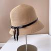 Chapéu de Pescador Japonês Liso Elegante Feminino Verão Protetor Solar Chapéu de Palha Fino Laço Frontal Grande Traseira Pequena Cor Sólida Chapéu Balde Chapéu de Praia