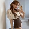 Moda 2021 maiô feminino sexy de peça única, fino, cobre a barriga, slim, conservador [uma geração de cabelo]]