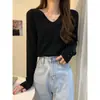 Estilo Relaxado Decote V Casual Tricô Solto Moda Outono e Inverno Camada Base Fashionável Manga Longa Top Básico Tricô Macio e Ceroso Feminino
