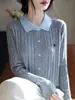 Suéter Cardigan Falso de Dos Piezas para Mujer 2026, Cuello Solapa, Bloques de Color, Bordado, Suéter de Punto Trenzado, Tejido de Punto Holgado, Chaqueta, Top de Moda