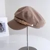 Gorra de boina retro versátil para mujer de otoño e invierno con hebilla de cinturón, copa plana, material de lana, visera curva, estiliza el rostro, gorra octogonal de moda