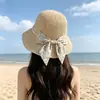 Sombrero de Paja Fresco y Transpirable 2026 para Mujer con Lazo, Nuevo Estilo de Verano para Viajes al Aire Libre, Sombrilla de Playa, Sombrero Tejido con Protección Solar
